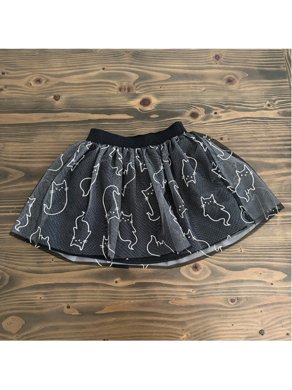 Cat & Jack Girls Skirt XS 4/5 Black White Cat Print Mesh Lined
